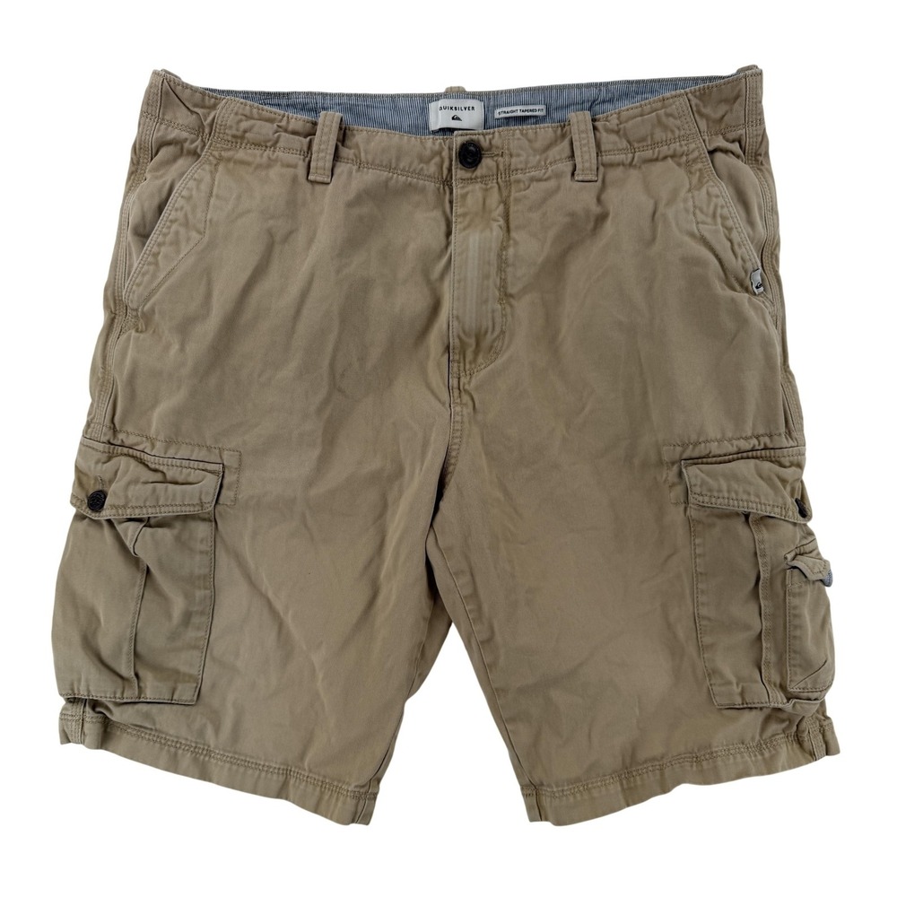 Quiksilver Cargo Shorts Mens 36 Beige Cotton Canvas 11 Inseam Casual‎ Summer